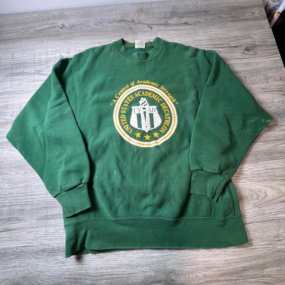 Santee Sweatshirt Men XL Green Vintage 90s US Academic Decathlon Heavyweight USA